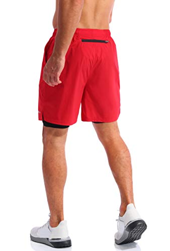 Image of Pudolla Men's 2 in 1 Running Shorts 5 inch Quick Dry Gym Athletic Workout Shorts for Men with Phone Pockets