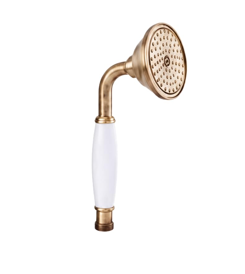 CLASSIC.BRO Soffione Doccia Placcato Bronzo con Manico in Plastica Bianca, Stile Classico