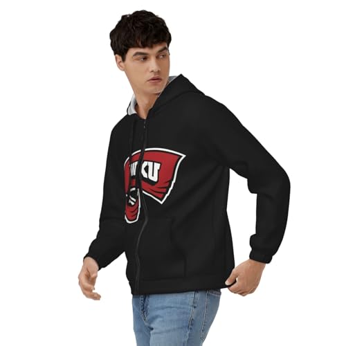 Western Kentucky University Men'S Hooded Zipper Cardigan Casual Hooded Sweatshirt Long Sleeved With Pockets3