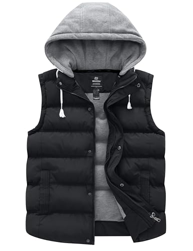 wantdo Women's Plus Size Windproof Puffer Vest Quilted Winter Vest Thicken Jacket with Detachable Hood