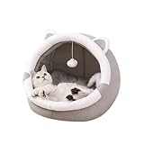 OHTE 猫ハウス 猫ベッド Mサイズ ペットベッド 可愛い キャットハウス ドーム型 暖かい 冬 ふわふわ 寒さ対策 保温防寒 用寝袋 滑り止め 洗える ペットハウス ベッド マット兼用 小型犬 猫用 ベッド (熊耳ハウス)