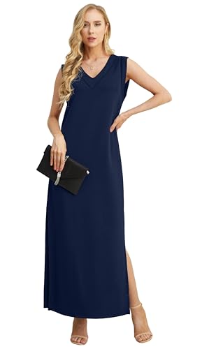 GRECERELLE 2025 Women Summer Inside-Out V-Neck Casual Loose Split Wrinkle-Free Long Maxi Beach Dress with Pockets4