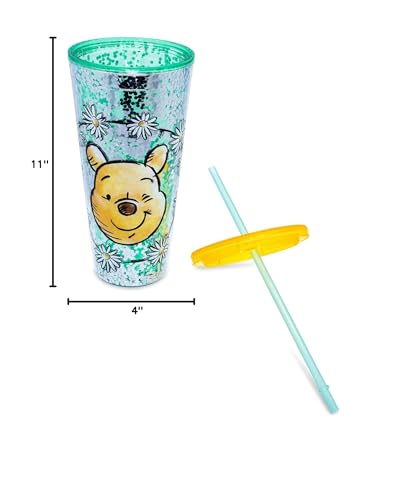 Image of Silver Buffalo Disney Winnie the Pooh Flowers, Plastic Cold Cup, 32oz | Confetti, Includes Lid and Straw, 0.95 Liters
