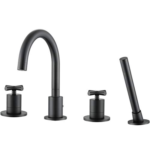 Ancona Ava Double Cross Handle Roman Tub Faucet with Shower Wand in Matte Black AN-4392