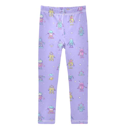 Cute Robot_Pattern Space Purple Girls Leggings Kids Yoga Pants Dance Active Tights 4T