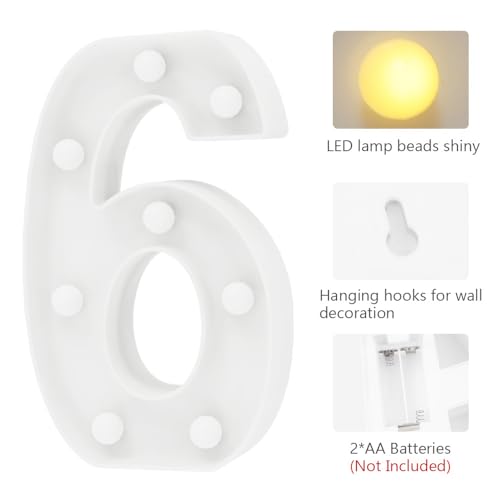 Image of Hoosmoon Number Lights Decorative Signage, Plastic 6, Neon, Modern, Indoor, Battery Powered, for Party Decoration