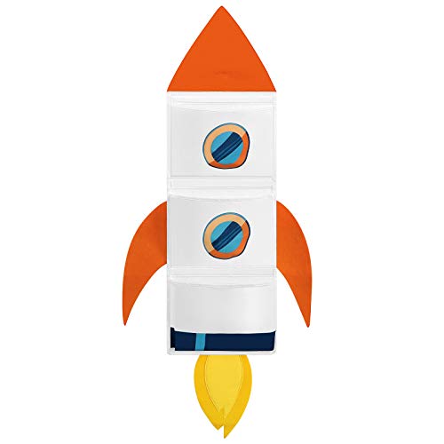 SONGMICS Bolsa de Almacenamiento para Niños, Organizador con 3 Bolsillos y 1 Gancho, Bolsa Plegable, para Puerta, Pared, Armario, Cuarto de Niños, Blanco, Naranja y Amarillo RFB002W01