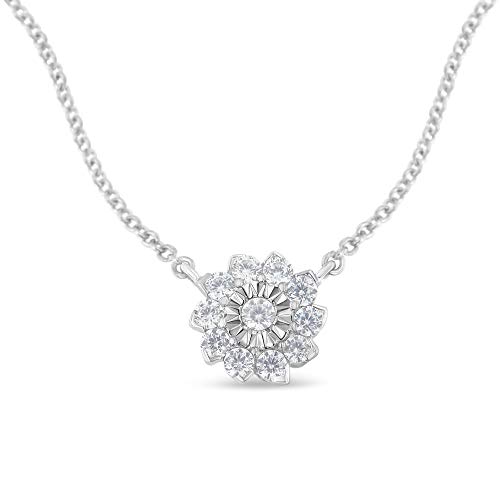 Original Classics .925 Sterling Silver 1/2 Cttw Diamond Flower Cluster 18" Pendant Necklace (I-J Color, I1-I2 Clarity)