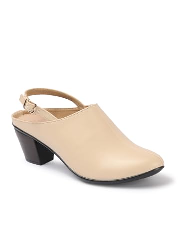 Image of Carlton London Women Comfortable Block Heel Round Toe Fashion Mule Shoes with Backstrap for Office, Casual and Formal Use