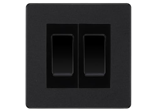 BG Electrical Evolve Matt Black 2-Gang Light Switch 1x 2-Way + 1x Intermediate – Black Inserts