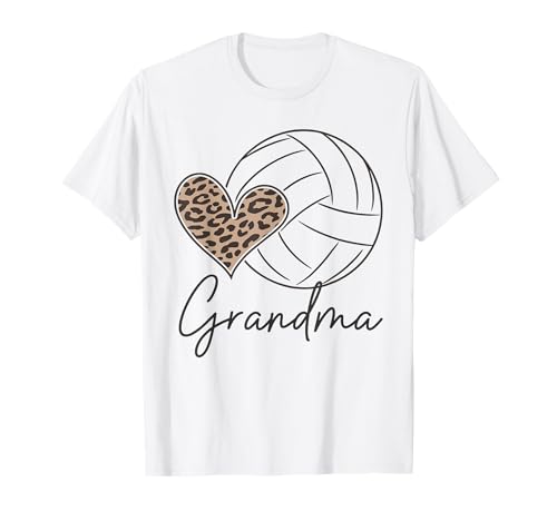 Volleyball Leopard Heart Sports Players Volleyball Grandma T-Shirt