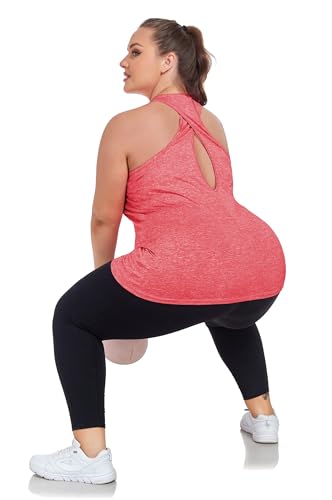 Image of ForHailey Women's Plus Size Cross Back Workout Tank Tops Athletic Shirts