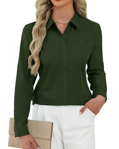 Image of J.VER Button Down Shirts for Women Stretch Collared Cotton Long Sleeve Dress Shirt Business Casual Blouse for Work