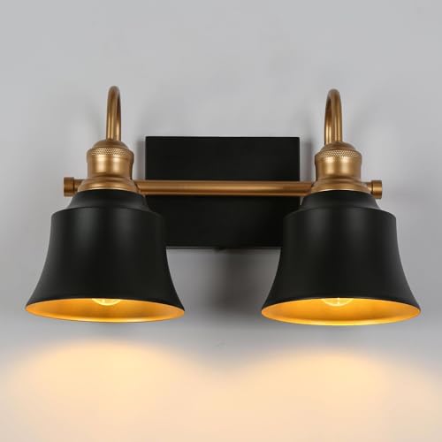 Image of KSANA Black Gold Vanity Lights, 2 Light Bathroom Light Fixtures Over Mirror Modern Farmhouse Vanity Lights for Bathroom, Bedroom, Kitchen