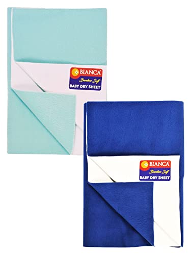 Image of BIANCA Soft Bamboo Baby Dry Sheet, Mattress Protector -2pc Medium (smartdry) | Waterproof & Breathable Anti Bacterial | Baby Dry Sheet & Mattress Protector. Smart Dry-Royal Blue /sea Green