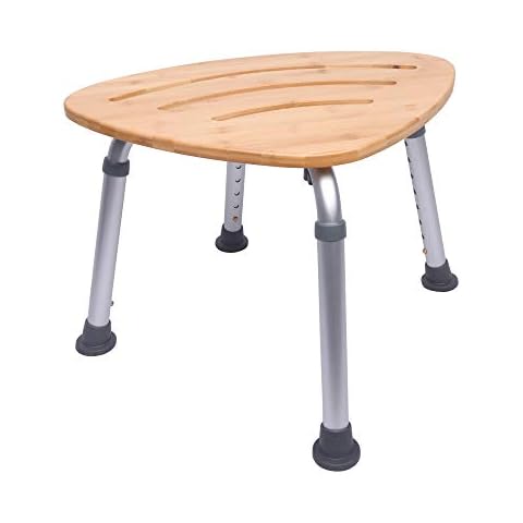 YUDA Adjustable Bamboo Shower Seat, Waterproof Fanshaped Shower Stool for Elderly and Adults W/Slip-Resistant Rubber, 19.7" Lx 13.7" Wx 14"-20.7" H (Light Color) Cover