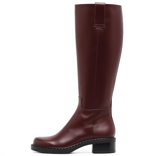 Image of KaroNairy Women Knee High Boots Faux Leather Long Boots Low Chunky Heel Square Toe Side Zipper Fall Tall Boots