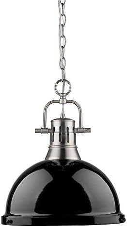 Golden Lighting 3602-L CH-BK Pendant with Black Shades, Chrome Finish