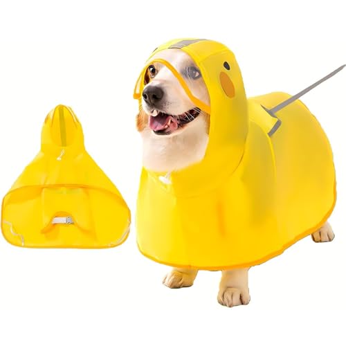 DAboru 犬 レインコート 小型犬 中型犬 用 短足対応 着脱簡単 防水 速乾 お腹カバー付き リード穴あり 透明フード 反射テープ 通気性 散歩対策 梅雨服 (Lサイズ:19〜24斤の犬に