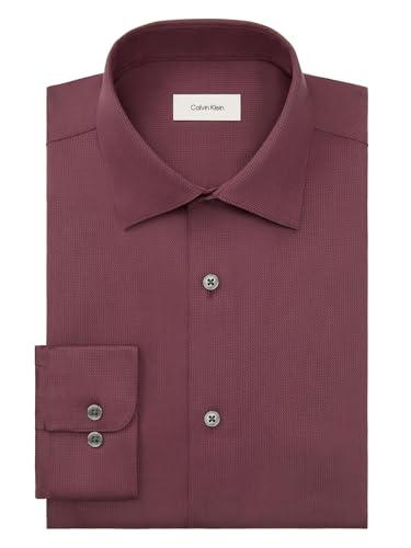 Calvin Klein Men's Dress Shirt Non Iron Stretch Slim Fit Solid Bordeaux - image 3