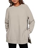 EFAN Womens Oversized Sweatshirts CrewNeck Pullover Soft Y2K Hoodies 2025 Fall Outfits Zipper Teen Girls Clothes Sweaters CreamGrey L