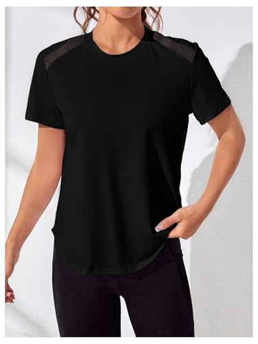 OYOANGLE Women's Open Back Sports T-Shirts Mesh Twist Workout Gym Running Yoga Tops2