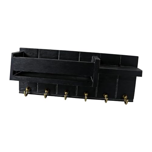 KESOTO Organizador de de Pared con Llavero de Madera y 6 Ganchos para Porche y baño, Negro