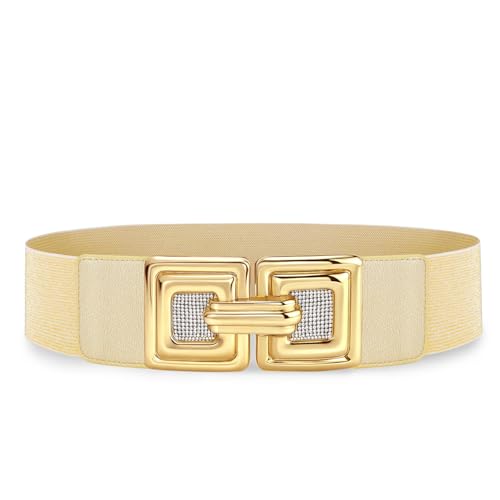 Women Wide Elastic Waist Belt Fashion Vintage Waist Belts Ladies Waistband Skinny Stretchy Rhinestones Gold Buckle