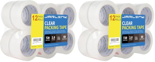 Image of JARLINK 12 Rolls Clear Packing Tape, Heavy Duty Packaging Tape (Pack of 2)