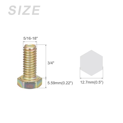 Image of METALLIXITY Hex Bolts (5 /16-18x3 /4 inch) 10Pcs, Carbon Steel Zinc Plated Fully Threaded, Coarse Thread UNC Hex Head Screw Bolt - for Furniture Repair, Yellow