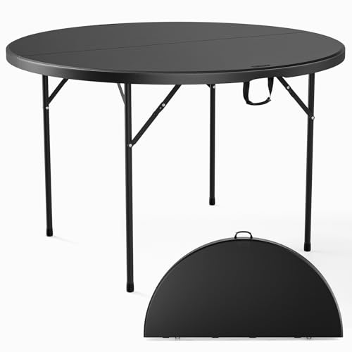 VINGLI Black 48' Round Bi-Folding Commercial Table, 4...