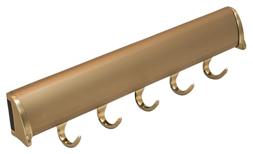 TAG Hardware Designer 5-Hook Expandable Valet Belt and Tie Rack, 11.75-Inch Extendable Wardrobe Closet Organizer Rod (Matte Gold)