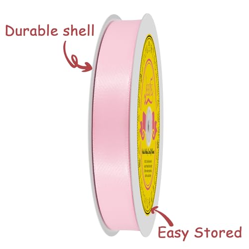 Image of Double Face Light Pink Satin Ribbon 7 /8 inch X 100 Yards Polyester Light Pink Ribbon for Gift Wrapping Very Suitable for Weddings Party Hair Bow Invitation Decorations and More