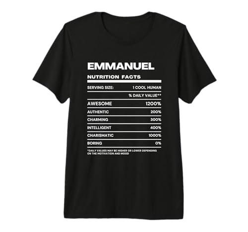 Emmanuel Valeur Nutritive Nom Drôle T-Shirt Haut de Gamme