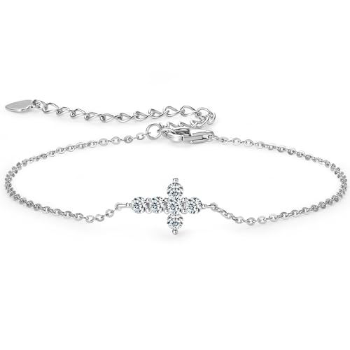 Cross Moissanite Bracelet, 0.36cttw D Color VVS1 Clarity 925 Sterling Silver Adjustable Bracelets for Women Wife or Girlfriend Birthday Gifts