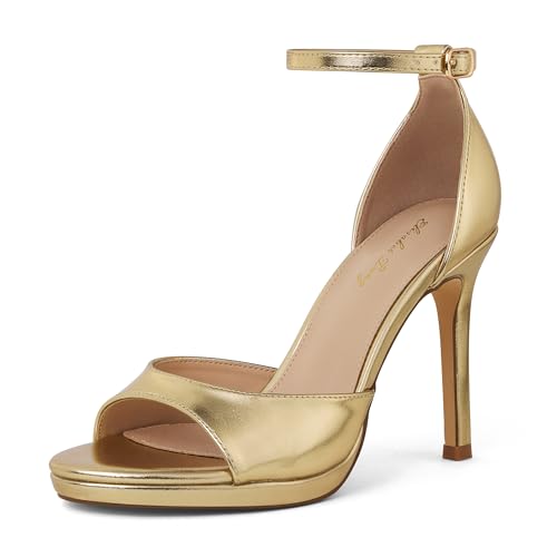 Elisabet Tang Woman's Round Open Toe Ankle Strap Heeled Platform Sandals Stiletto High Heel Sandal Dressy Sexy Wedding Party Shoes