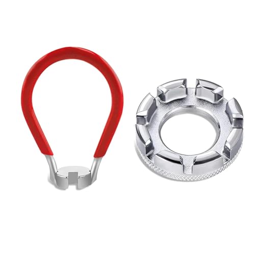 Fahrrad Speichenschlüssel aus Stahl Größe 10-15 Universal Speichenspanner für Fahrrad Rad Zentrierer Nippelspanner Spannschlüssel mit Bike Reifenheber Speichenschlüssel Fahrrad Werkzeuge (Neues Rot)