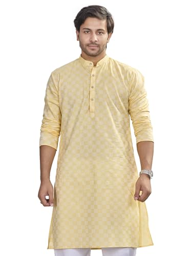 Image of Authentics Pure Cotton Handloom Golden Stripes Premium Kurta | Regular Fit | Casual Ethnic Wear | Perfect for Any Occasion | Premium Fabric | Elegant Style | 100% Cotton |