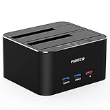 FIDECO USB 3.0 to SATA Dual Bay External Hard Drive Docking Station for 2.5/3.5 Inch HDD SSD with Hard Drive Duplicator/Offline Clone Function/2 USB 3.0 Ports/1 USB Fast Charge Port, Support 16TB