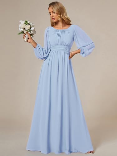 Image of Ever-Pretty Women's Crewneck Long Lantern Sleeves Floor Length A-Line Pleated Chiffon Formal Dress 0106B