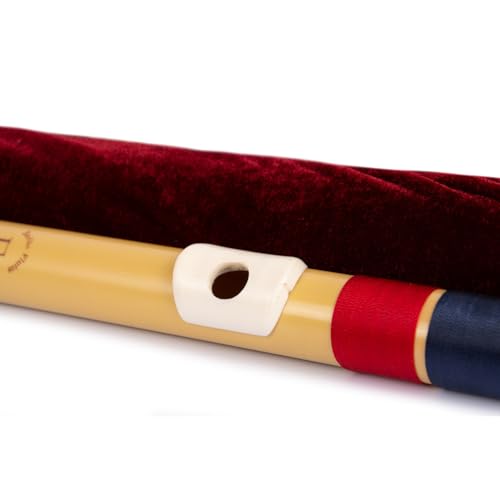 Image of Radhe Flutes | E Natural Right Handed Base Bansuri | Tuned With Tanpura A=440Hz | PVC Flute + Velvet Cover + Hindi & English Flute Lessons | PERENT (Beige Flute With Dark Blue & Red Threads)