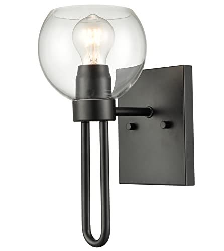 Image of Clear Glass Globe Wall Sconce Modern Matte Black Glass Sconce Light 1-Light Globe Wall Light Fixture for Bathroom Hallway Bedroom