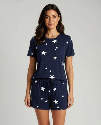 Image of Real Essentials 2 Pack: Women's Short Sleeve Pajama Short Set - Comfy Lightweight Soft Lounge Sleepwear (Plus