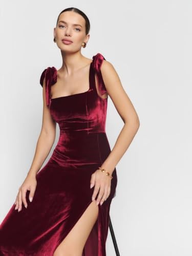 Cudiew Velvet Bridesmaid Dress Long for Women Bow Straps Formal Evening Party Prom Gown with Slit Floor Length 20253