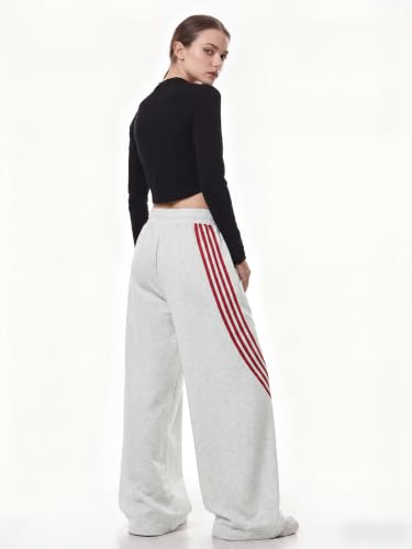 Image of EMMIOL Women's Y2K Baggy Barrel Striped Sweatpants High Waisted Wide Leg