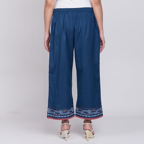 Image of BIBA Cotton Blend Solid Straight Casual Palazzos