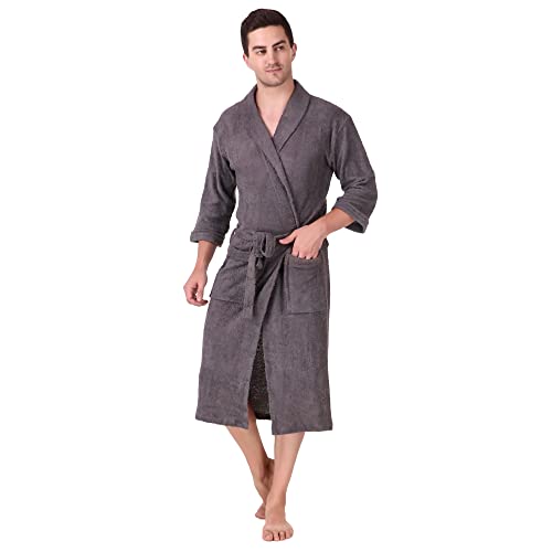 Image of Men's Bath Robe Full Sleeve Cotton Bathrobe | Soft, Light, Compact & Highly Water Absorbent - Suitable for Birthday /Anniversary /Diwali /Couple /wedding Gift | 250 GSM |Grey