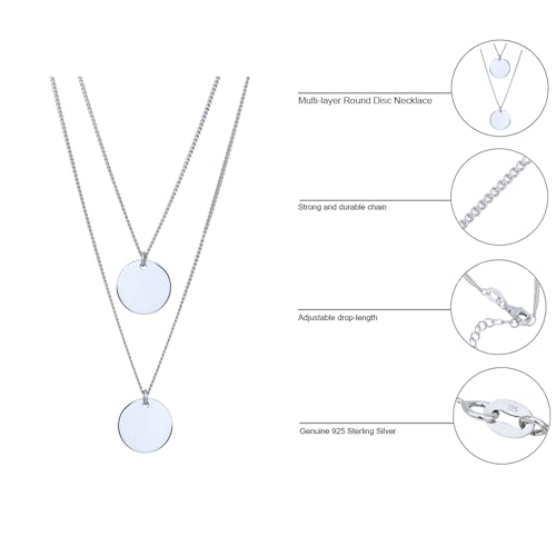 Sterling Silver Jewelry Rhodium Plated with 925 Stamp - Double-Row Disc Pendant Necklace for Women - 16" long + 2" Extender4