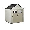 Rubbermaid resin outdoor storage shed with floor 7 x 7 ft weather resistant beigebrown organization for homebackyardgarden toolslawn mowerbike storagepool supplies  urban country home decor