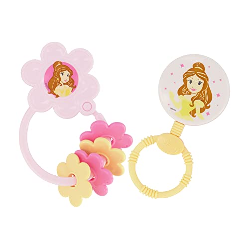 Image of 2 Pack Disney Princess Character Shape Rattle and Keyring Teether, Premium Toddler Birthday Toys, Infant Teething Toys, Great for Newborn Shower Gifts